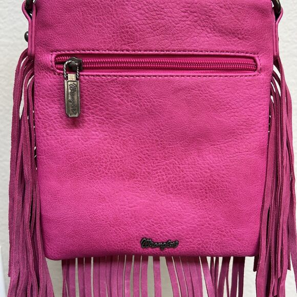 Wrangler Purse Leather Fringe Denim Hot Pink Crossbody Bag WG44-8360HPK Western - Picture 6 of 9